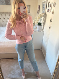 Strickjacke rosa mit Schleifenband