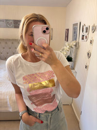 Shirt mit goldenem Streifen rosa