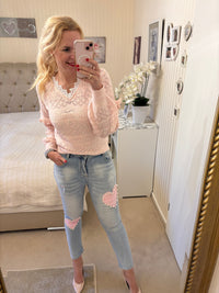 Lochspitzenpullover rosa