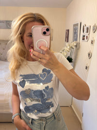 Shirt mit Glitzerherzen und Jeansaufdruck