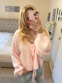 Strickjacke rosa mit Bindeband