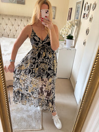Bohokleid grau schwarz gold