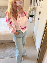 Streifenstrickjacke rosa pink