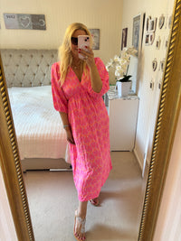 Musselinkleid Neon pink orange