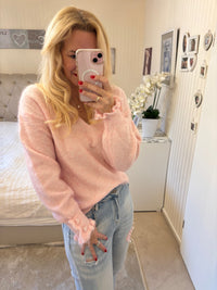 Pullover mit Rüschenärmeln und Herzchenknöpfen rosa
