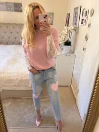 Pullover mit Spitzenärmeln altrosa