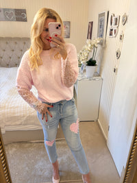 Pullover mit Spitzenärmeln light rosa