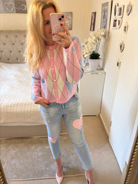 Rautenstrickjacke Pastellfarben