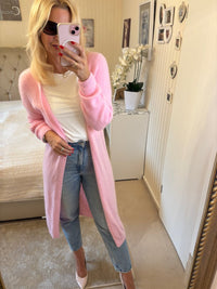 Langer Strickmantel rosa Mohair und Marino