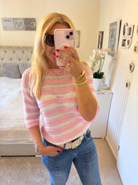 Pullover rosa weiße Blockstreifen