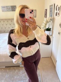 Streifenstrickjacke mit Herzknöpfen