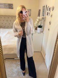 Strickmantel mittellang Mohair beige